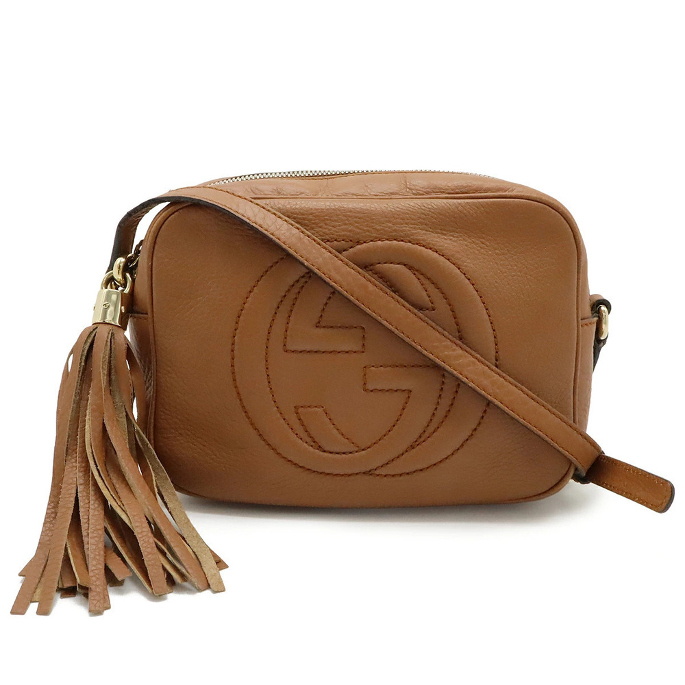 Gucci Soho Disco Tassel Fringe Crossbody Bag Leather Brown